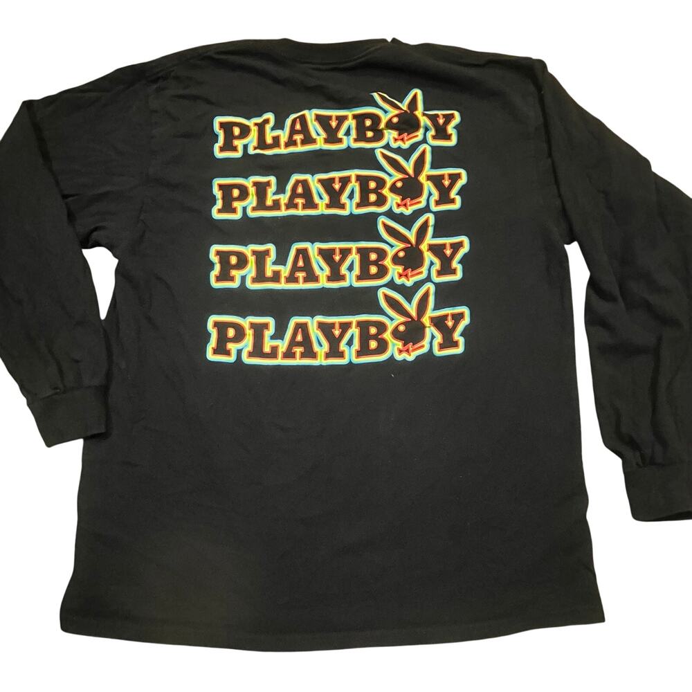 Playboy Bunny Logo Long Sleeve T Shirt‎ Black Graphic Streetwear Men L Retro